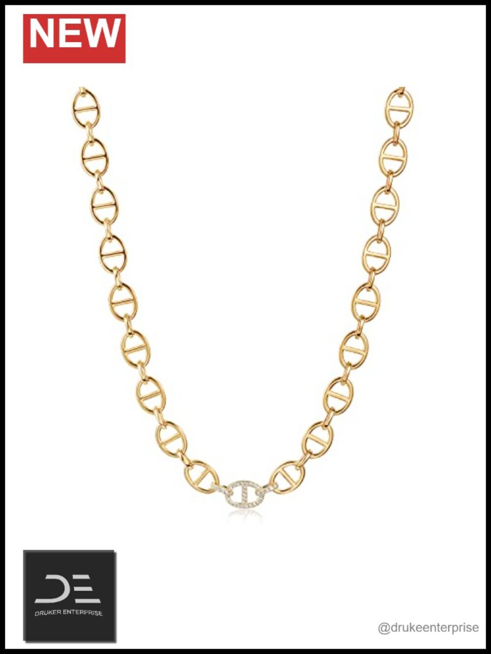 Gold Plated Stainless Steel Statement Link Necklace Women Two-Tone Modern Chain